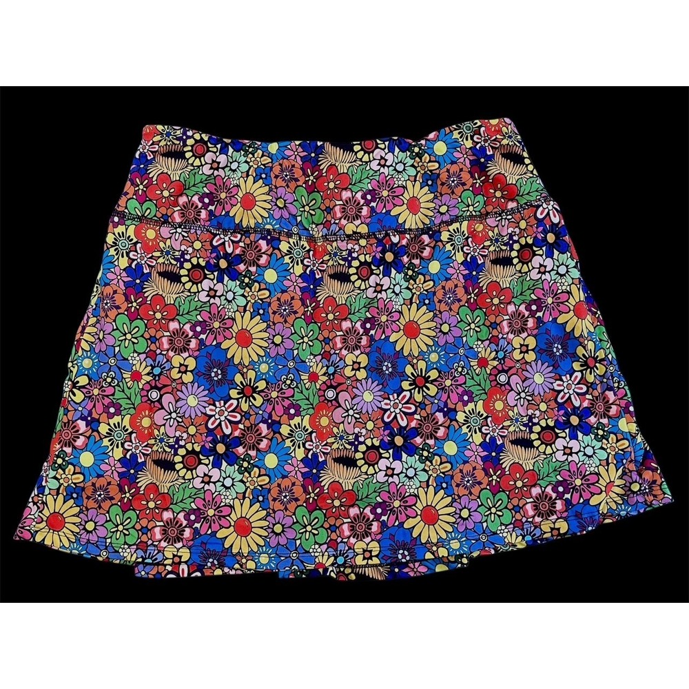 Fulbelle Womens Floral Athletic Skort Multi-Color Retro Print Zipper Pocket Sz L